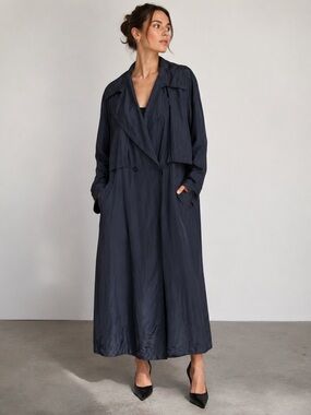 Auth New Fendi 360 Trench Coat oversized 42 IT Large L navy cotton flowy